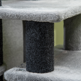 Pawhut Cat Steps for Bed & Sofa with Cat House, Hanging Ball & Adjustable 3 or 4 Steps – Pet Stairs, Grey