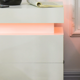 HOMCOM White High Gloss Bedside Table with LED Light Strip and 2 Drawers – Bedroom Nightstand with Storage
