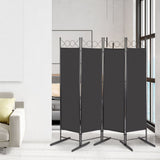 4-Panel Folding Room Divider Screen, 164 x 175cm – Black Carbon Steel Frame with Polyester Fabric