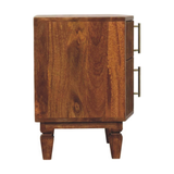 Artisan Furniture Solid Wood Louvre Bedside Table with 2 Fluted Drawers – Winewood Oak Finish, Brown