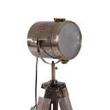 HOMCOM Industrial Tripod Searchlight Floor Lamp with Adjustable Height & Tilting Head – Wood & Bronze