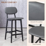 Bar Stools Set of 2 with Backs, Footrests & Padded Faux Leather Seats – Beech Wood Counter Chairs, Dark Grey
