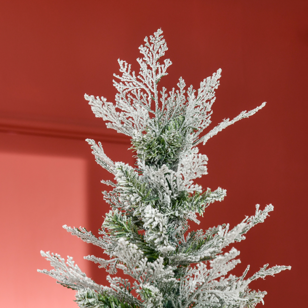 HOMCOM 7ft Snow Flocked Artificial Christmas Tree with Pencil Shape, Auto Open Branches and Metal Base
