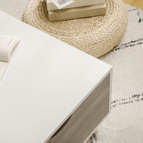 Modern White Coffee Table with Storage Shelves and 2 Sliding Drawers – Living Room Table with Wood-Effect Drawers