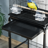 Pawhut Metal Budgie Bird Cage with Rolling Stand, Slide-out Tray and Storage Basket – Small Bird Cage, Black