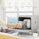 HOMCOM Worktop Dishwasher with 4 Place Settings & 6 Programs – Compact Countertop Design, Silver Tone