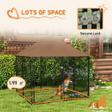PawHut Outdoor Dog House Kennel with Canopy Top & Secure Lock, Rotating Bowl Holder – Black and Brown