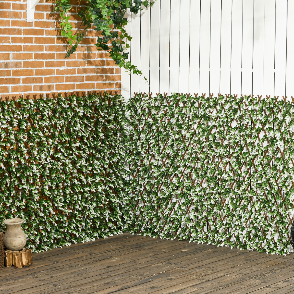 Outsunny 2-Piece Artificial Eucalyptus Hedge Trellis Screen, 4m², 2 x 1m Panels – Garden Privacy, Green