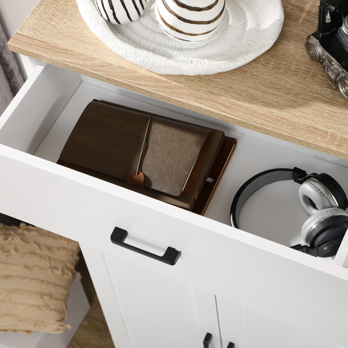 HOMCOM Kitchen Cupboard Storage Cabinet with Drawer, Open Appliance Space & Countertop – White