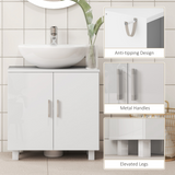 HOMCOM High Gloss Freestanding Under Sink Bathroom Cabinet with U-Shape Cut-Out and Middle Shelf – White