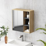 HOMCOM Wall-Mounted Bathroom Mirror Cabinet with Five Shelves and Two Mirrored Doors, Natural