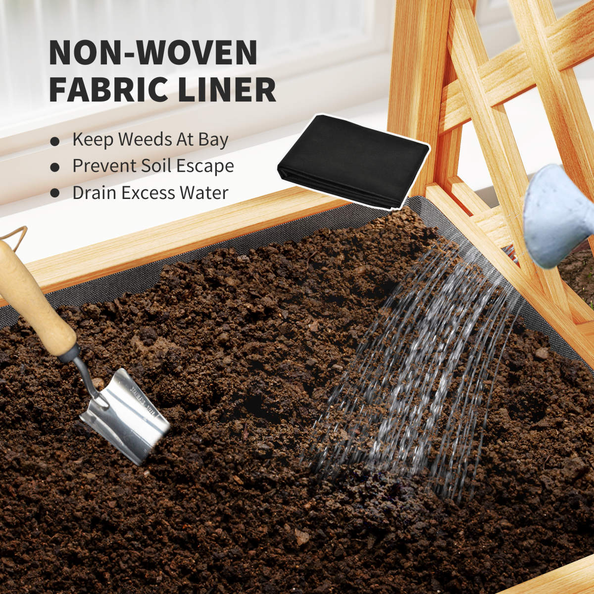 Outsunny Wooden Raised Garden Bed with Side & Arch Trellises, Drainage Holes & Fabric Liner – Fir Wood