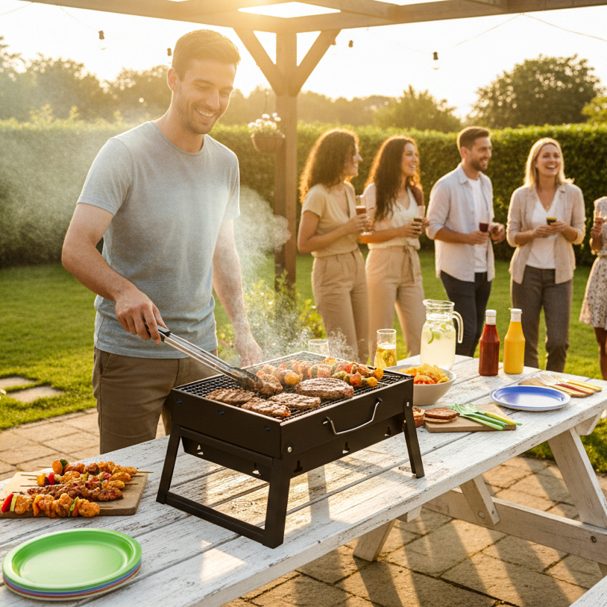 Portable Charcoal BBQ Grill with Folding Feet – Compact, Lightweight Grill for Camping and Picnics