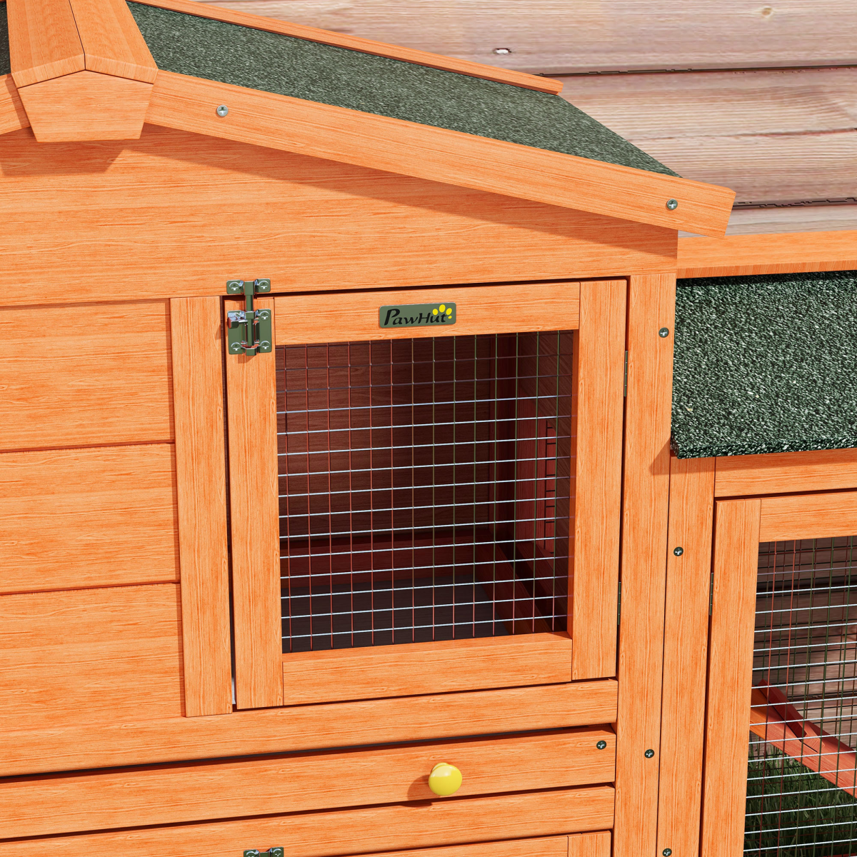 PawHut Wooden Rabbit Hutch with Run, Ramp & Slide-out Tray – Weatherproof Outdoor Pet House, Orange