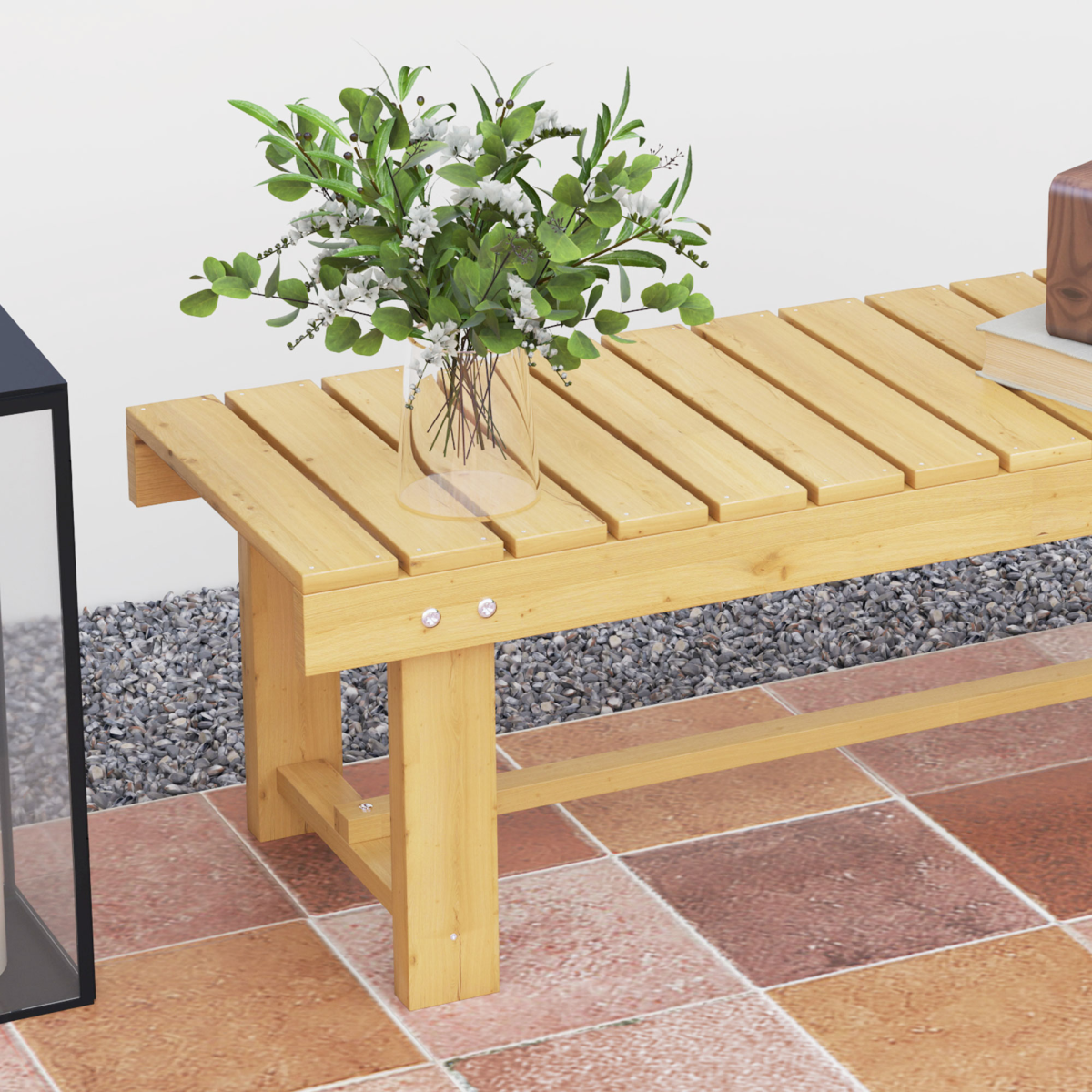 Outsunny 2-Seater Solid Fir Wood Garden Bench – Weather Resistant Outdoor Patio Seat with Foot Rest
