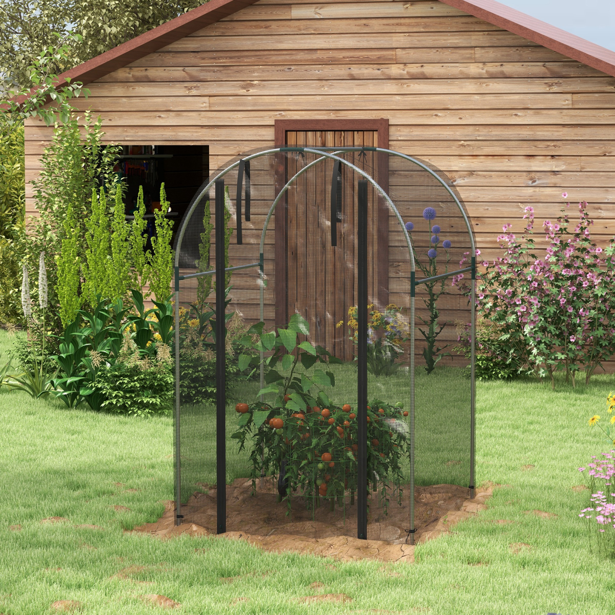 Outsunny Fruit Cage Plant Protection Tent with Zipped Door and Tear-Resistant Mesh, 1.2 x 1.2 x 1.9m, Black