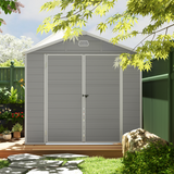 Outsunny 8x6ft Garden Shed with Galvanised Foundation Kit, Vents & Window – Lockable Aluminium Frame Storage, Light Grey
