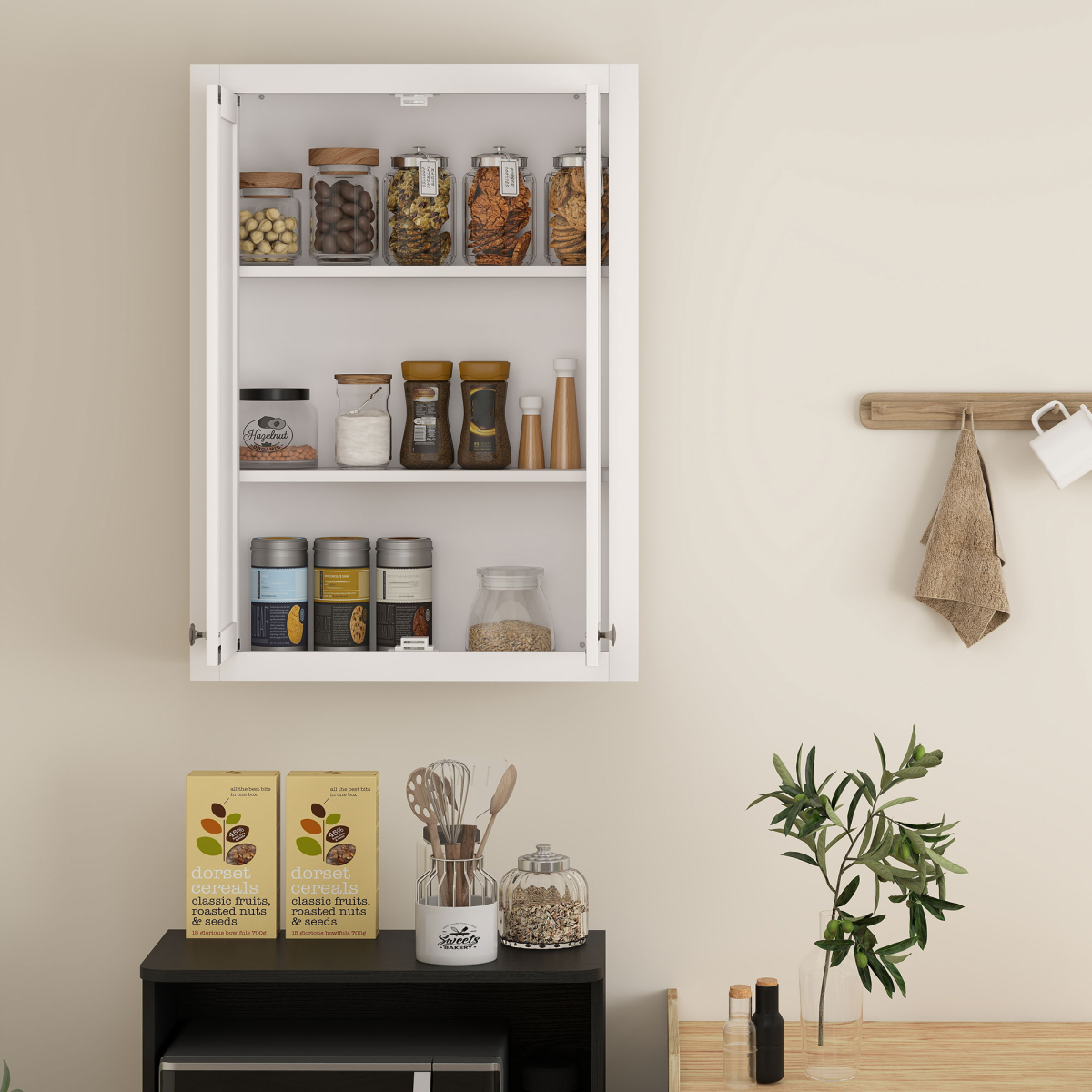 HOMCOM Wall Mounted Bathroom Cabinet with 2 Adjustable Shelves & Magnetic Doors – Space-Saving Storage, White
