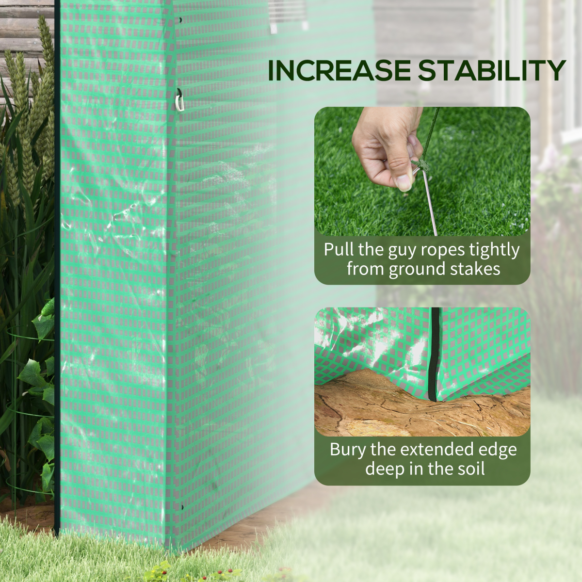 Walk-in Greenhouse with UV-Resistant PE Cover, Roll-Up Door & Mesh Windows – Garden Grow House, Green