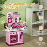 AIYAPLAY Kids Play Kitchen with 33 Accessories, Lights, Sounds and Storage – Pretend Cooking Toy, Pink