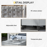 Outsunny 5-Piece PE Rattan Garden Furniture Set with Glass-Top Coffee Table & Cushions – Outdoor Lounge Set, Grey