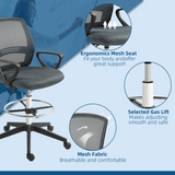 Vinsetto Draughtsman Chair Tall Office Chair with Adjustable Height and Footrest – Mesh Back, Grey