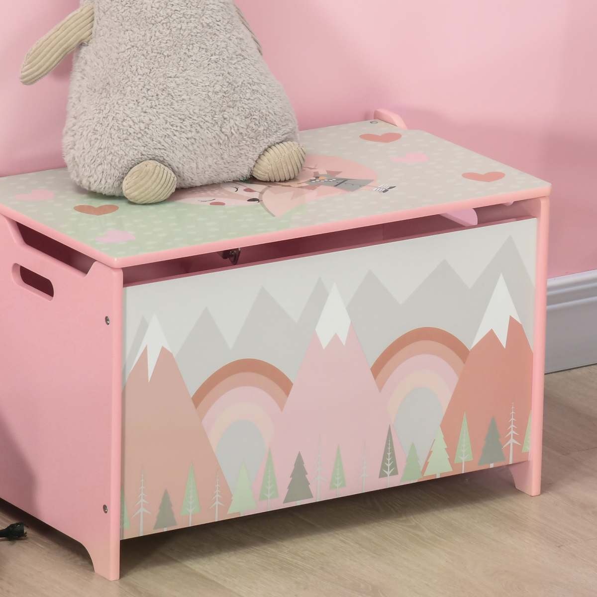 ZONEKIZ Toy Box, Kids Toy Chest with Lid and Safety Hinge – Rounded Corners Storage for Bedrooms & Playrooms, Pink