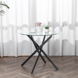 HOMCOM Round Clear Glass Side Table with Crossed Black Metal Legs – Modern Living Room and Bedroom Table