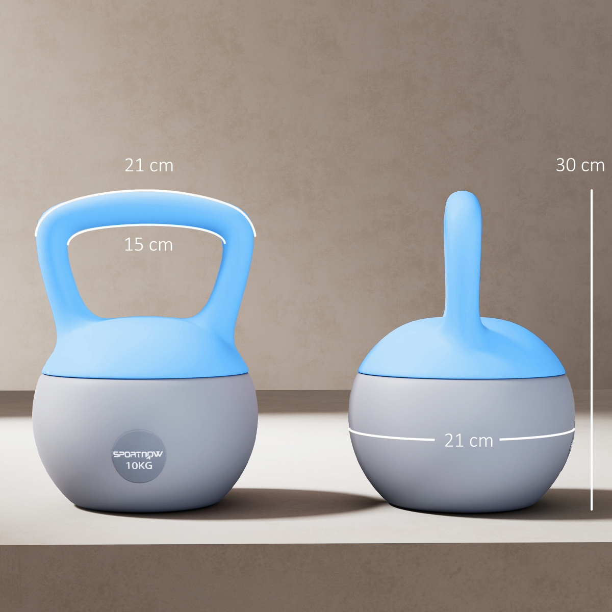 10kg Soft Kettlebell with Non-Slip Handle & Flat Base – Home Gym Strength and Cardio Training, Light Blue and Grey