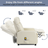 Electric Massage Recliner Chair with 6-Point Vibration & Heat – Home Lounge TV Chair, Cream PU Leather
