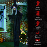 HOMCOM Life Size Witch Prop with Light-Up Eyes and Talking Sounds – Halloween Decoration, Black
