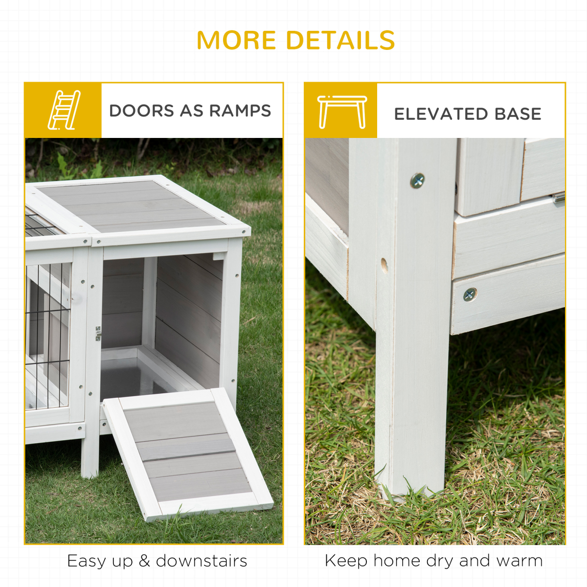 Indoor Wooden Rabbit Hutch with Run, Removable Divider & Slide-Out Tray – Small Animal Cage, White & Grey