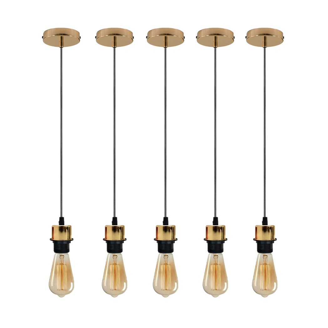 Industrial French Gold Pendant Light 5 Pack with E27 Holder & 95cm PVC Cable – Retro Lampshade-Ready Kit