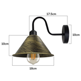 Vintage Cone Wall Light with Swan Neck and E27 Socket – Dimmable Indoor Sconce, Brushed Brass