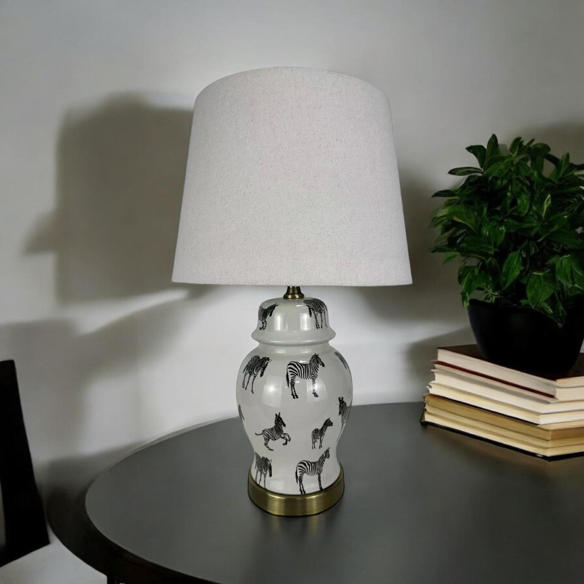 AcaciaHome Oriental Floral Ceramic Table Lamp with Drum Shade – Decal Patterns, Soft Ambient Lighting
