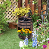 Outsunny Retro Water Pump Barrel Fountain, Solid Fir Wood – Garden Water Feature & Flower Planter Stand