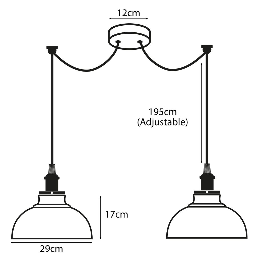 LEDSONE Burgundy Vintage 2 Way Ceiling Pendant Light with 29cm Metal Shades and E27 Base – Industrial Style