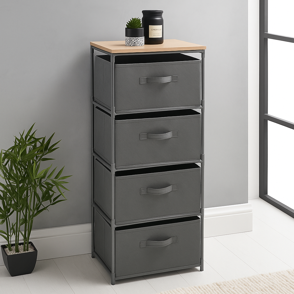 Avilo 4 Drawer Chest with Fabric Handles – Space-Efficient Storage for Bedroom, Bathroom or Office