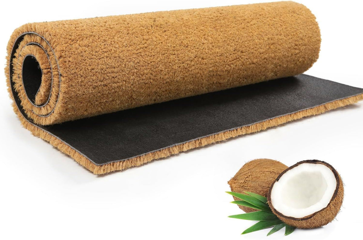 Plain Natural Coir Door Mat, 60 x 90cm – Heavy-Duty 17mm Thick Indoor and Outdoor Entrance Mat, Brown