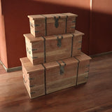 Rustic Solid Acacia Wooden Storage Chests, Set of 3 – Nesting Trunks, Coffee Table or Bench, Light Brown