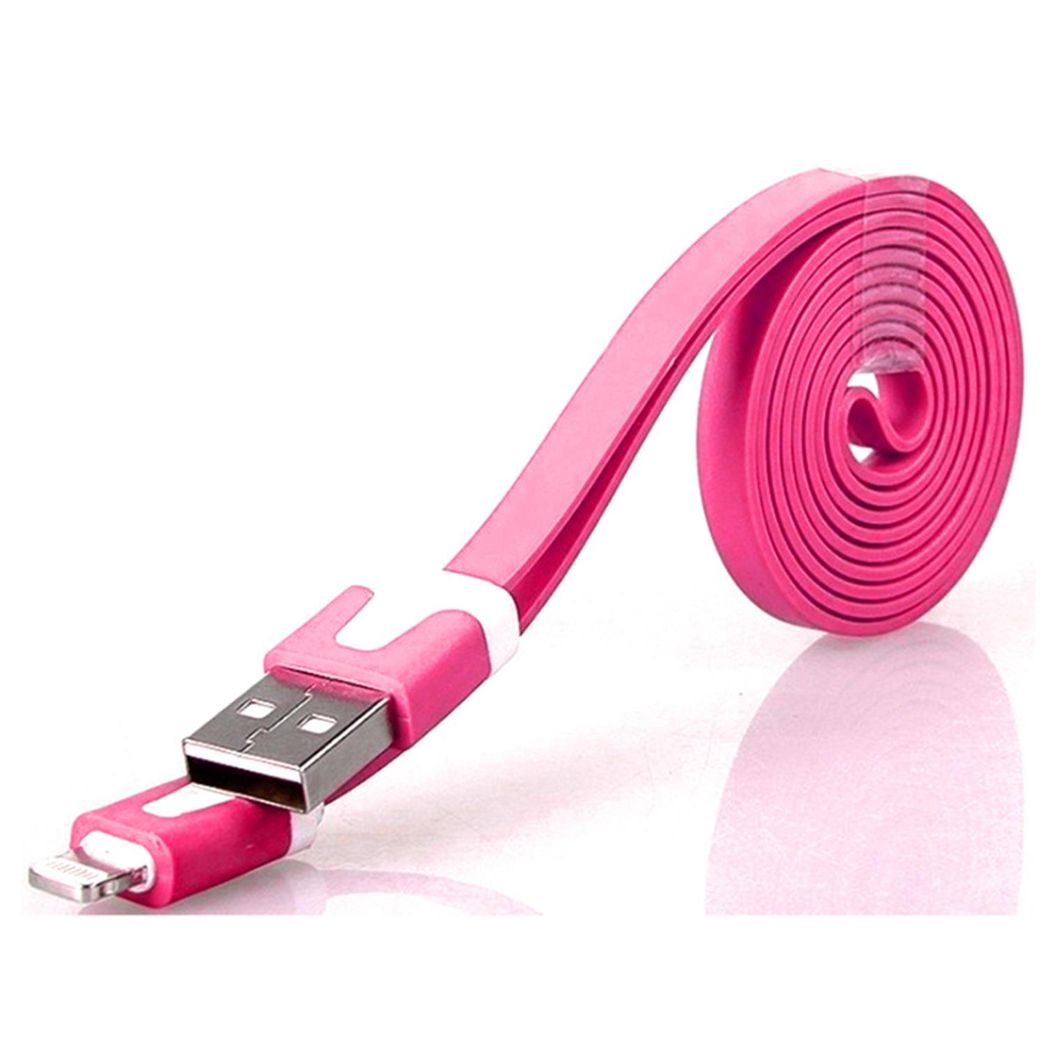 GVC 1m Tangle-Free Flat USB to 8 Pin Cable – Sync and Charge Your Phone, Pink