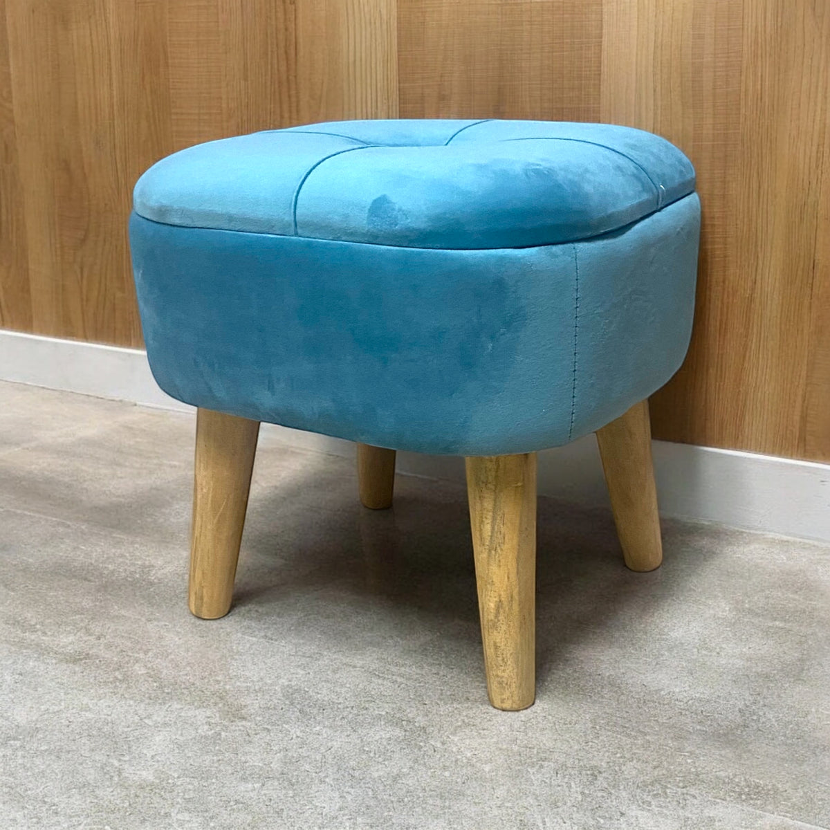 AcaciaHome Round Velvet Ottoman Footstool with Lift-Up Storage – Traditional Pattern for Living Room or Office, Blue