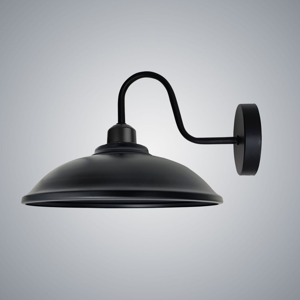 Vintage Hemisphere Wall Light with Swan Neck and E27 Socket – Dimmable Indoor Sconce, Black