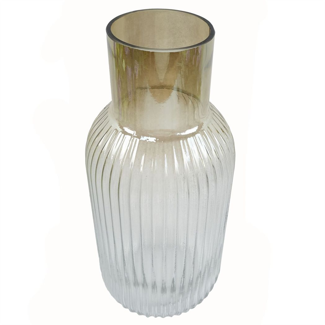 34cm Ridged Ombre Glass Vase – Decorative Home Accent, Brown