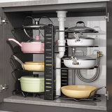 Adjustable 8-Tier Cookware Organiser Rack – Carbon Steel Pan & Pot Storage Holder, Non-Slip Feet, Black