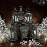 Grey Metal Tealight Lantern Set of 6 with Glass Panels – Art Deco Candle Holders for Home & Garden, 32–42cm