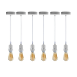 LEDSONE 6 Pack Industrial White Pendant Light Fitting with E27 Lampshade Holder and 95cm Adjustable Cable