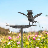 Metal Bird Feeder Birdbath Spinner Garden Stake – Decorative Outdoor Art with Rocking Motion, Black, 50" Metal Bird