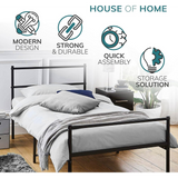 House of Home Extra Strong Silver Metal Single Bed Frame with Centre Support Legs