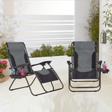 Neo Grey XL Zero Gravity Sun Loungers, Set of 2 with Detachable Tray & Headrest Pillow – Garden Recliners